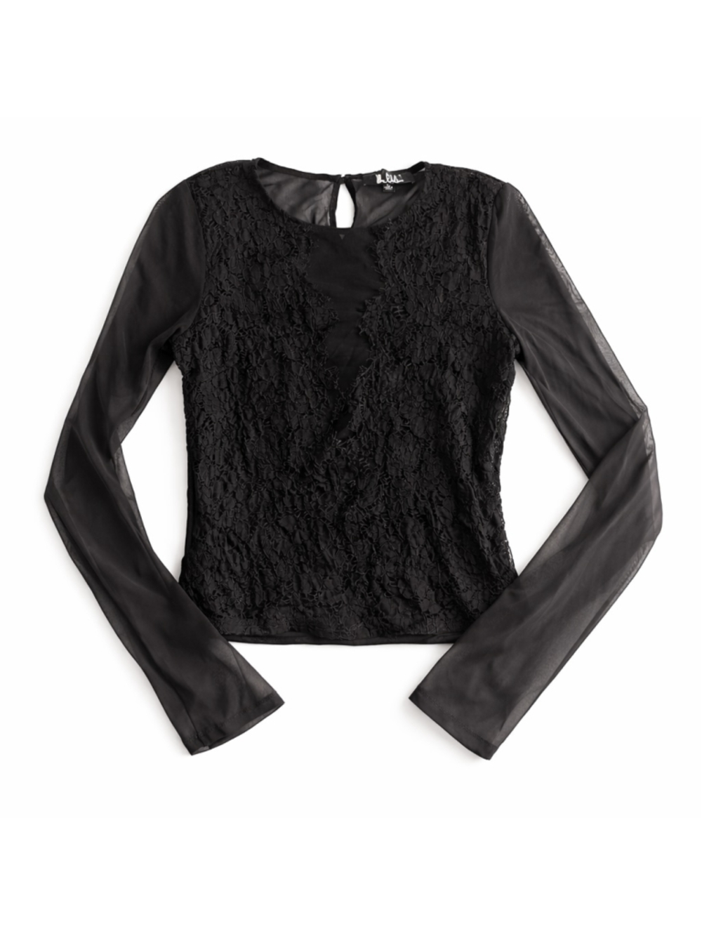 Lulus Sexy Black Lace Top Long Sleeve Sheer L Festival Concert Victorian Goth